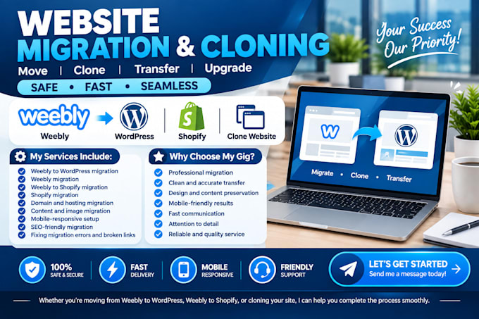 migrate, or transfer weebly, shopify and wordpress sites