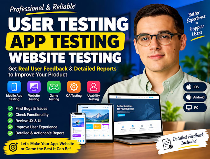 do user testing app testing and website testing with detailed feedback