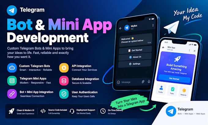 develop a telegram bot and telegram mini app for you