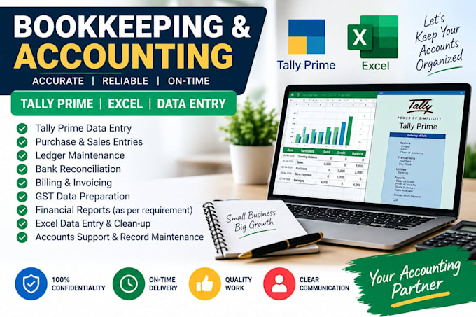 do bookkeeping tally prime accounting and excel data entry etc