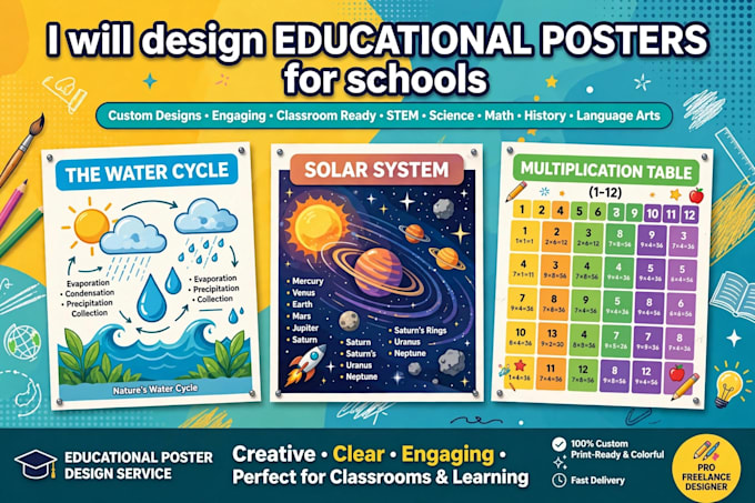 design schools wall posters andeucational thumbnails in 24hours