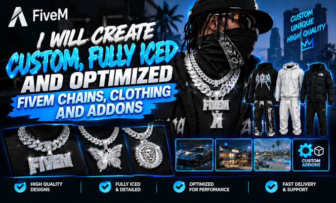 create custom, fully iced and optimized fivem chains, clothing and addons