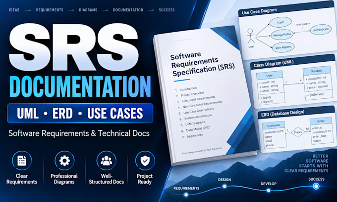 create srs documentation, uml diagrams, erd and use cases