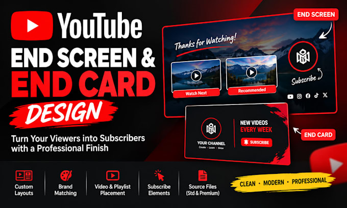design a professional youtube end screen and end card