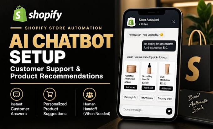 set up shopify ai chatbot, customer support and product recommendations