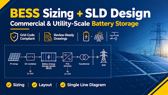 design bess sizing and batter layout with slds and solar integration concepts