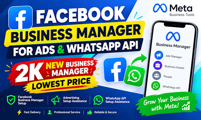 create facebook bm for ads and whatsapp API setup