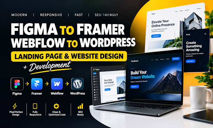 fix figma to framer webflow to wordpress landing page website design developer