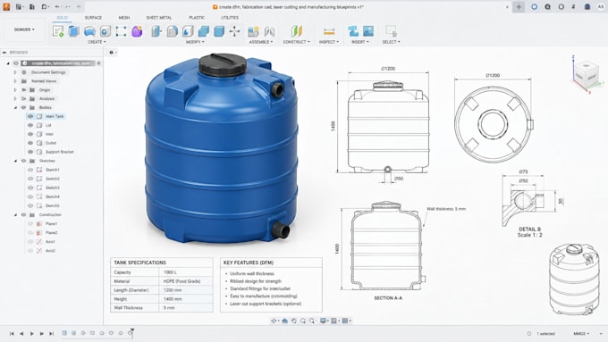 create dfm, fabrication cad, laser cutting and manufacturing blueprints