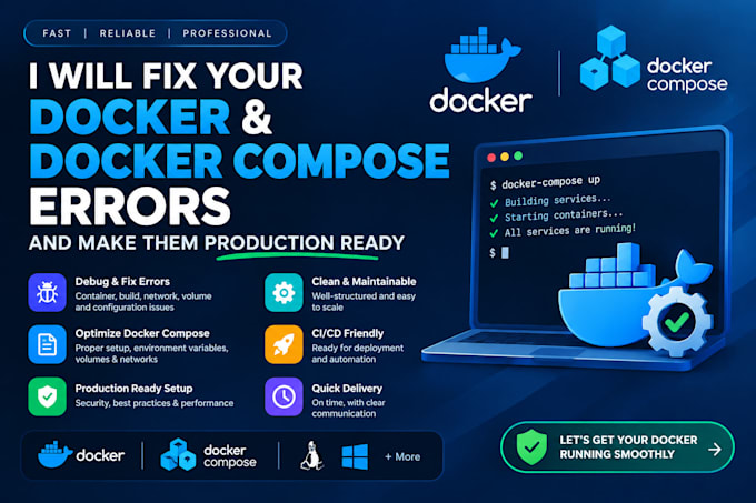 fix your docker and docker compose errors and make them production ready