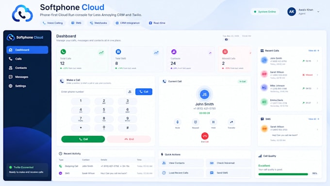 build a twilio softphone, voice calling and SMS web app