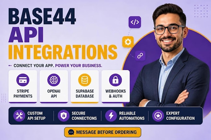 integrate base44 with stripe, openai, supabase and apis