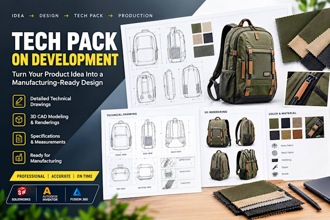 develop custom bags, tech packs, product design and manufacturing specs