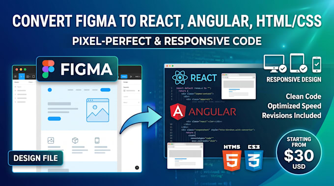 convert figma to react angular or responsive html css