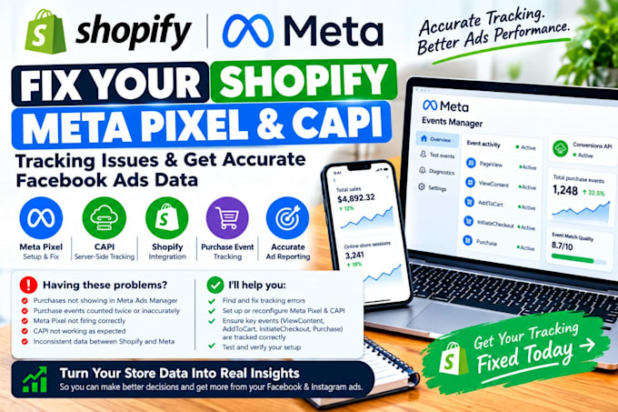 set up meta pixel, facebook pixel, capi and shopify tracking
