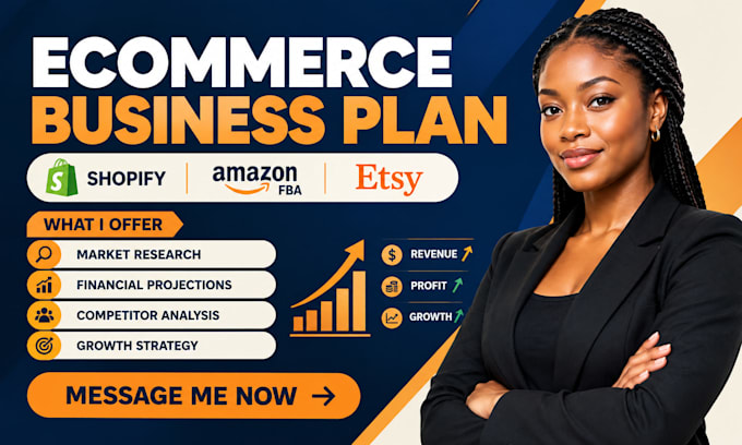 write ecommerce business plan for shopify amazon fba etsy with financials model