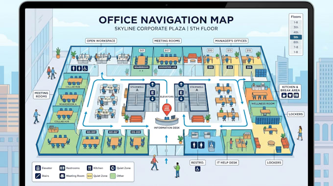 design 3d isometric festival map, office navigation map and infographic map
