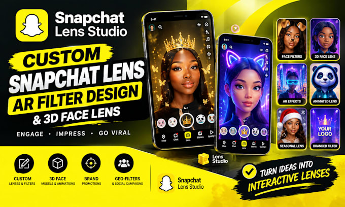 create custom snapchat lens studio ar filter design and 3d face lens