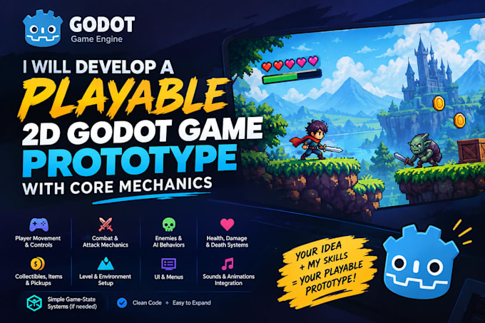 develop a playable 2d godot game prototype with core mechanics