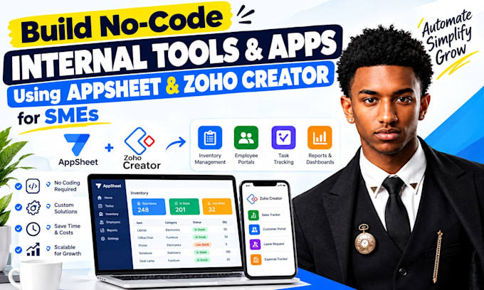 build no code internal tools apps and apps using appsheet zoho creator for smes