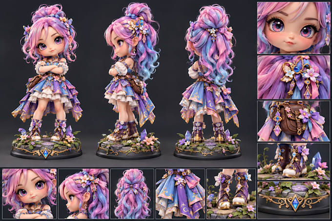 create cute chibi, action figure, toys, 3d anime character models for printing