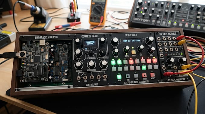 design eurorack midi pcb, CV gate module sequencer and control panel