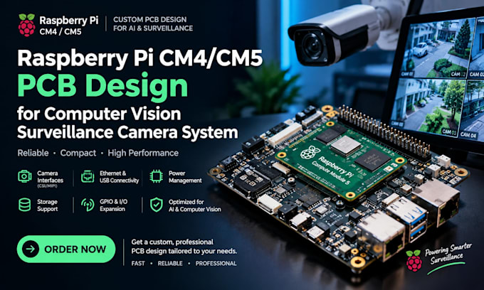 design raspberry pi cm4 cm5 pcb for computer vision surveillance camera system
