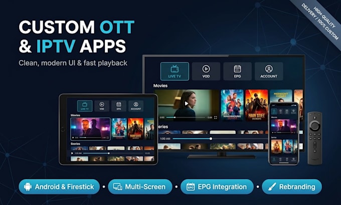develop iptv app, ott platform, vod and rebrand player