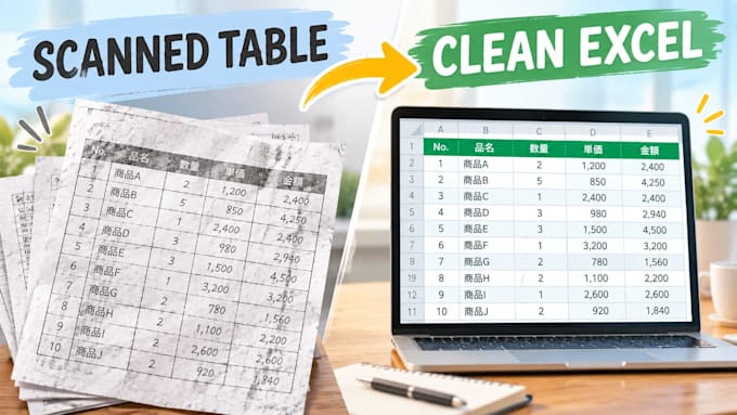 manually convert scanned tables to excel or google sheets