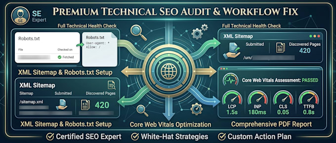 do technical SEO audit, fix site errors, and submit sitemap