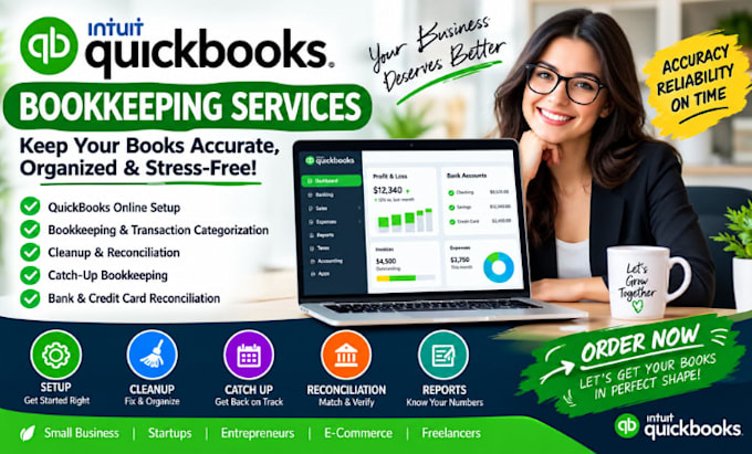 do quickbooks online bookkeeping, setup, cleanup, catch up, bank reconciliation