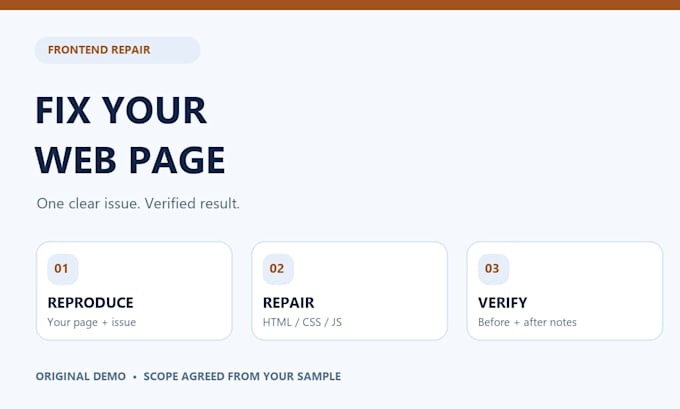 fix one HTML CSS or javascript issue on your web page