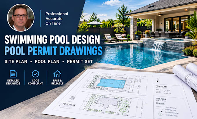 design swimming pool design, pool permit drawings, site plan and pool plan