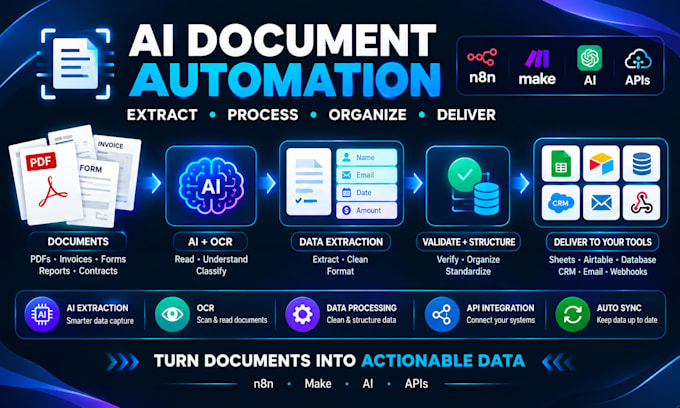 automate document processing with ai, ocr, n8n, make and apis