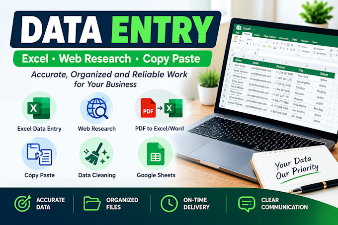 do accurate data entry, excel, web research and copy paste
