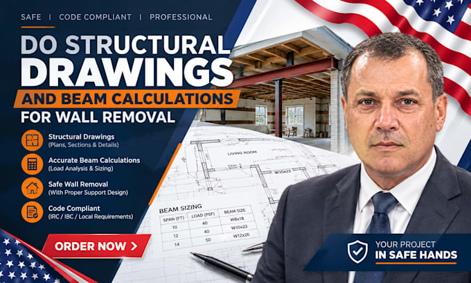 do structural drawings and beam calculations on wall removal