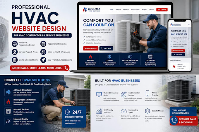 make a modern hvac website for heating and cooling contractors