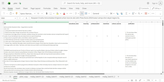 annotate, rate and write quality justifications for text data