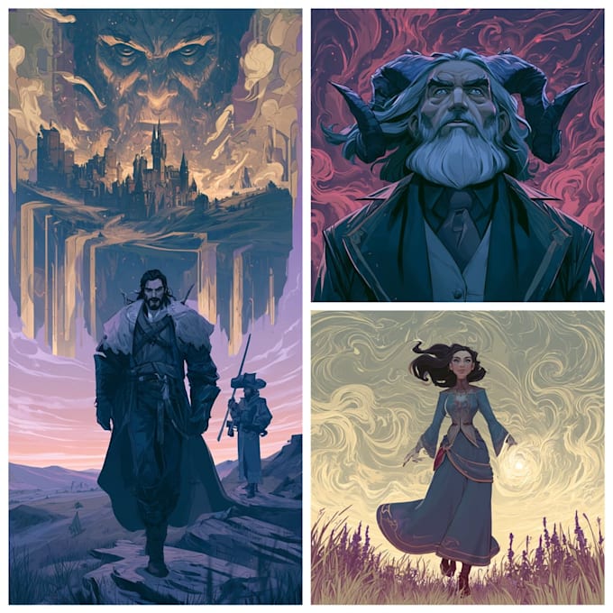 create cinematic fantasy character illustrations