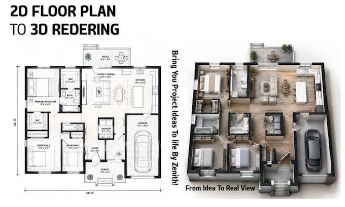 convert your 2d floor plan or sketch to 3d rendering and visualization