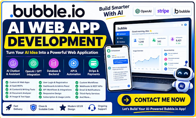 build a bubble io ai web app, ai saas mvp and chatbot