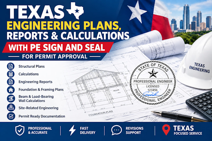 provide texas engineering plans, reports and calculations with sign and seal