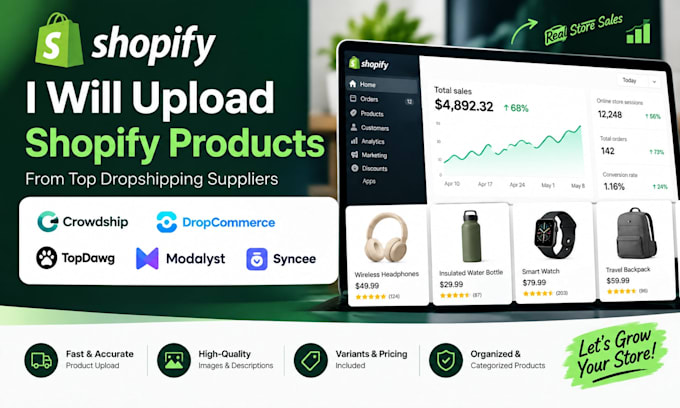 upload shopify products from modalyst topdawg dropcommerce syncee crowdship