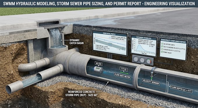 do swmm hydraulic modeling, storm sewer pipe sizing, and permit report