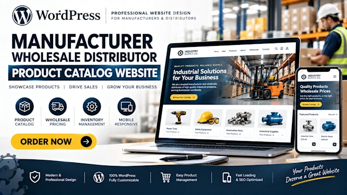 wordpress manufacturer wholesale distributor product catalog website design dev
