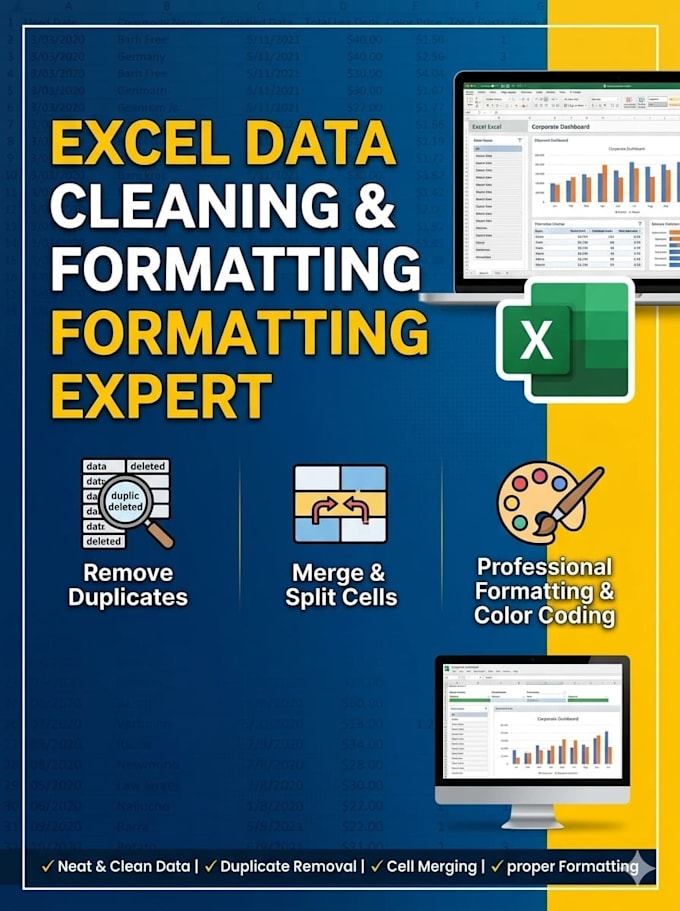 do excel data cleaning, formatting, and organize messy data