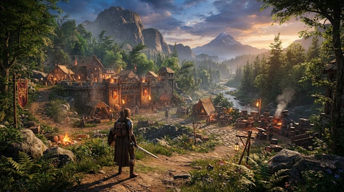 create 3d open world game environment, map, level design, ue5 environment, unity