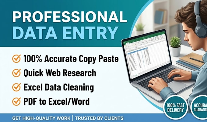 do expert data entry, copy paste work, and web research for you