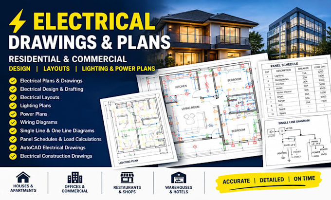create residential electrical plans, drawings, layouts, lighting and power plans