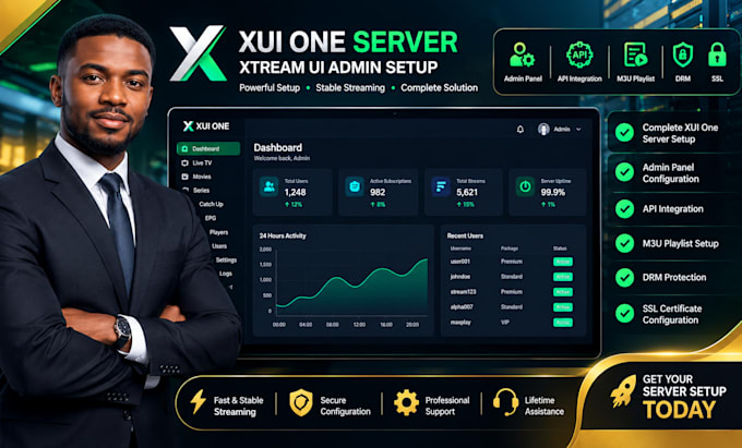 setup xui one server, xtream UI, admin setup, apis, m3u playlist, drm, ssl